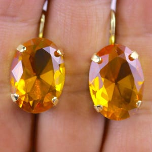 Topaz Earrings Unfoiled Austrian Crystal Oval Honey Gold Yellow Anna Wintour Citrine Georgian Victorian Vintage Bridal Wedding Prom Pageant
