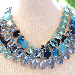 Aqua Blue Necklace Anna Wintour Georgian Collet Riviere Paste Vintage choker Pale Ice Light Sapphire Blue Statement Layering Chunky Oval