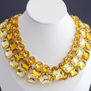 Topaz Necklace Yellow Gold Honey Cintrine Anna Wintour Georgian Collet Riviere Paste Octagon Rivoli Stacking Vintage choker Statement Layer