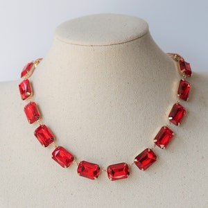 Rubinrött halsband Anna Wintour Octagon kristaller Georgian Collet Riviere Paste Siam Vintage choker halsband set Statement Lager-på-lager Chunky