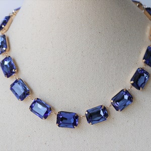 Sapphire Blue Necklace Anna Wintour Georgian Collet Riviere Paste Vintage choker necklace set Statement Layering Chunky Necklace Gold Silver