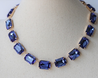Sapphire Blue Necklace Anna Wintour Georgian Collet Riviere Paste Vintage choker necklace set Statement Layering Chunky Necklace Gold Silver