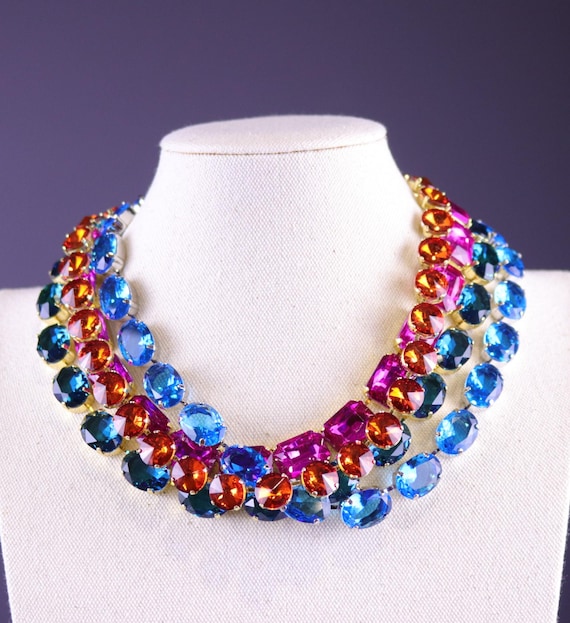 Anna Wintour Necklace Teal Blue, Fuchsia Hot Pink, Deep Orange