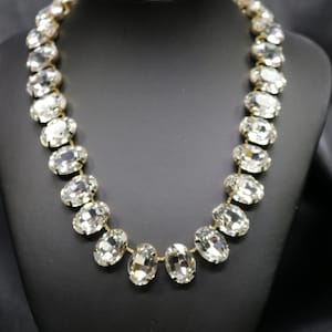 Anna Wintour Necklace Oval Georgian Paste Riviere Collet Vintage choker Bracelet Earrings Ring White Clear Crystal Asscher Diamond Look