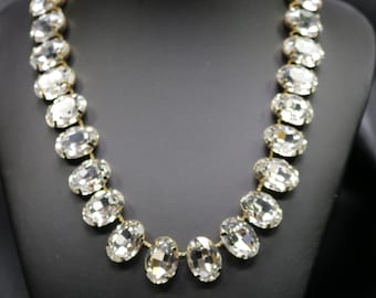 Anna Wintour Halskette Oval georgische Paste Riviere Collet Vintage Choker Armband Ohrringe Ring Weiß Klar Kristall Asscher Diamant Look