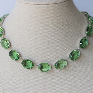 Peridot Green Necklace Anna Wintour Chrysolite Light Green Georgian Collet Riviere Paste Vintage choker August Birthstone Statement Layering