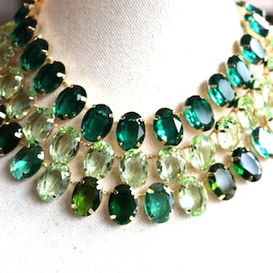 Groen gouden ketting Anna Wintour Peridot Emerald Chrysoliet Georgische Collet Riviere Paste Vintage choker Verklaring Gestapeld Ovale Laag Chunky