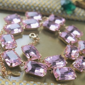 Light Pink Necklace Anna Wintour Dusty Rose Pink Octagon Georgian Collet Vintage choker Downton Abbey Bridgerton Statement Layering Gold