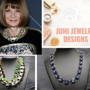 Clear White Necklace Anna Wintour Sapphire Blue Amethyst Purple Peridot Green Georgian Paste Collet Riviere Diamond Square Old Mine Cut Set
