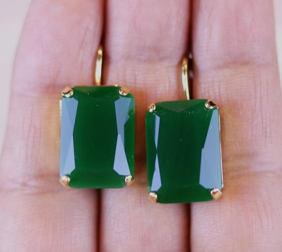 Emerald Green Earrings Jade Green Octagon Cut Anna Wintour