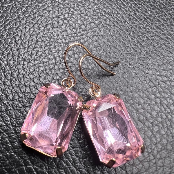 Pink Earrings Light Rose Octagon drops Anna Wintour Blush Pink Rose Pink Georgian Victorian Vintage Statement Pink and Gold Bridal Wedding