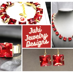 Rubinowy naszyjnik Anna Wintour Georgian Collet Riviere Paste Bransoletka Kolczyki Zestaw pierścionków Kwadratowy diamentowy szlif Vintage choker Oświadczenie Warstwowanie