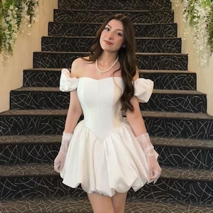 Custom Made White Mini Satin Wedding Dress – Elegant Short Bridal Dress, Reception Dress, Modern Minimalist Wedding Gown, Simple Satin Dress