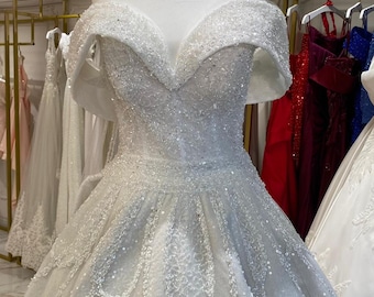 Luxury Glitter Princess Wedding Dress: Custom Made Bridal Gown