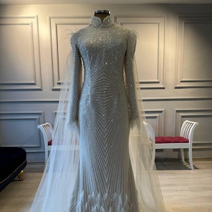 Pre-Order Custom Luxury Hijab Wedding Dress, Beaded Lace Bridal Gown, Elegant Wedding Dress Bridal Gown, Islamic Wedding Dress, Muslim Bride