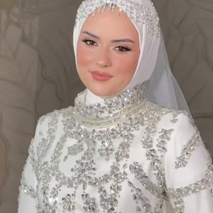Pre-Order Custom Luxury Hijab Wedding Dress, Beaded Lace Bridal Gown, Elegant Wedding Dress Bridal Gown, Islamic Wedding Dress, Muslim Bride