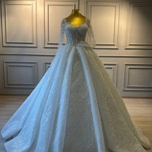 Pre-Order Custom Bridal Elegance Luxury Glitter Princess Wedding Dress , Princess Wedding Dress, Crystals Embroidered Wedding Dress