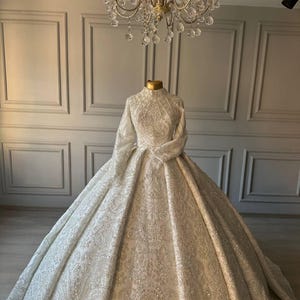 Pre-Order Custom Luxury Hijab Wedding Dress, Beaded Lace Bridal Gown, Elegant Wedding Dress Bridal Gown, Islamic Wedding Dress, Muslim Bride