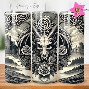 Mystical Dragon Skull Tumbler Wrap Design, Gothic Dragon Skull 20oz Skinny Tumbler Design, Tumbler Sublimation Instant Digital Download