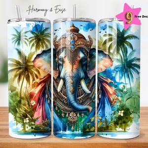 Indian Elephant Watercolor Tumbler Wrap Design, 20 oz 20oz Tumbler Design, Seamless Sublimation Instant Digital Download
