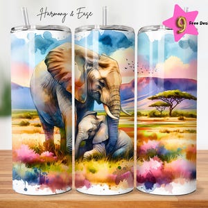 Elephant Love Watercolor Tumbler Wrap Design, 20 oz 20oz Tumbler Design, Seamless Sublimation Instant Digital Download