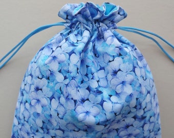 Fabric Drawstring bag 9"x11" reusable eco-friendly cloth gift bag floral blue lavender  (6585)