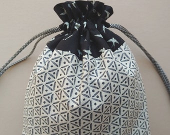 Fabric Drawstring bag 8.25"x11.75" reusable eco-friendly cloth gift bag cotton black white  (6605)