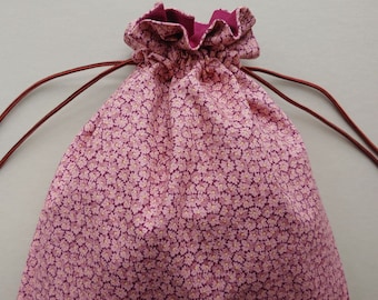 Fabric Drawstring bag 9.5"x11" reusable eco-friendly cloth gift bag floral pink burgundy  (6616)