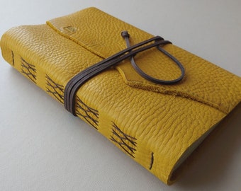 Leather Journal 6"x 9" rustic yellow leather notebook sketchbook travel diary old world journal  (6584)