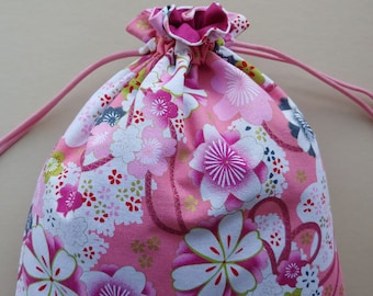 Fabric drawstring bag 10.25"x13" reusable cloth bag eco-friendly fabric gift bag cotton Japanese cherry blossom pink (6584)