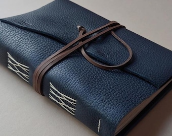 A5 leather journal 6" x 8.25" navy blue leather diary sketchbook travel journal leather notebook (7430)