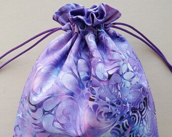 Fabric drawstring bag 9"x12.25" reusable cloth bag eco-friendly fabric gift bag swirls pink purple blue  (6575)