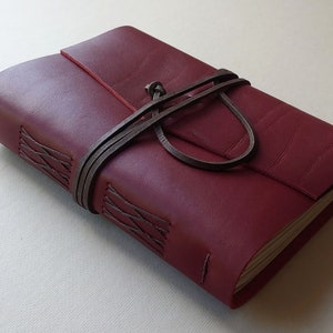 Leather journal 5.5&quot;x 7.5&quot; deep red leather notebook travel diary sketchbook (7001)