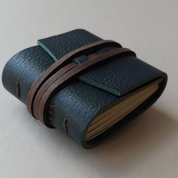 Tiny leather journal 2.5"x 2.25" deep forest green tiny pocket journal sketchbook travel diary tiny notebook (6641)