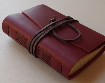 Leather journal 4" x 6" deep red leather diary sketchbook notebook travel diary (6365)