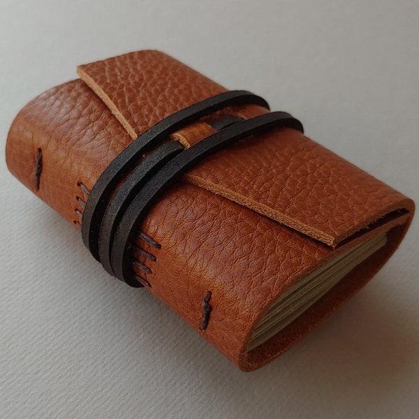 Tiny journal 2"x 3" rustic orange-brown tiny pocket journal sketchbook pocket diary travel journal (6546)