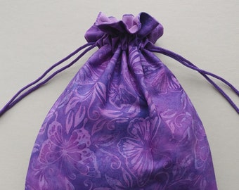 Fabric drawstring bag 8"x10" fully lined reusable cloth bag pouch gift bag Japanese floral purple lavender (6615)