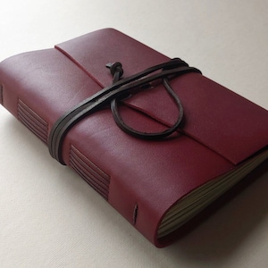Leather journal 5.5&quot;x 7.5&quot; deep red leather notebook travel diary sketchbook (7164)