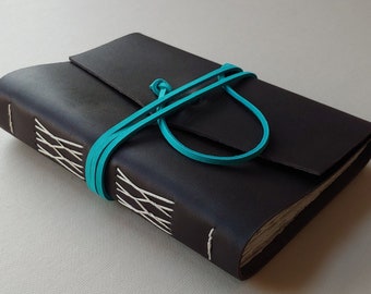 Handmade leather notebook 5.5"x 7.5" dark brown leather journal sketchbook travel diary  (6402)