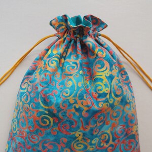 Cloth drawstring bag 9.5x12 eco-friendly reusable cloth gift bag batik whimsical swirls 6633 image 1