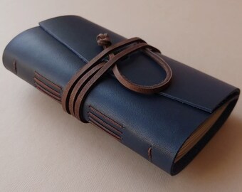 Slim leather journal 3.5"x5.5" navy leather travel diary notebook sketchbook (6611)