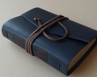 Diario de cuero, diario de viaje de cuaderno de bocetos de cuero azul marino oscuro de 4" x 6" (7060)