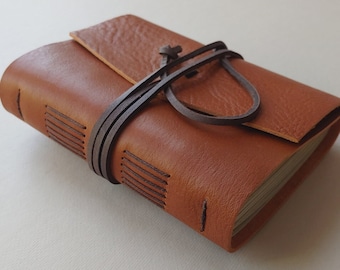 Leather journal, 4" x 6" rustic orange brown leather diary sketchbook notebook travel diary (6387)