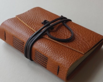 Carnet de notes en cuir, 4 x 6 po. Carnet de croquis rustique en cuir marron orange, carnet de voyage (6162)
