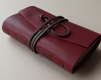 Slim leather journal 3.5"x5.5" deep red leather travel diary notebook sketchbook (6596)