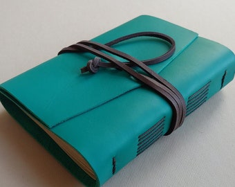 Handmade leather journal 4" x 6" turquoise notebook diary sketchbook  travel diary   (6327)