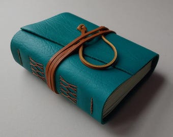 Handcrafted Turquoise Leather Journal 4" x 6" Travel Diary Sketchbook, 384 pages (7495)
