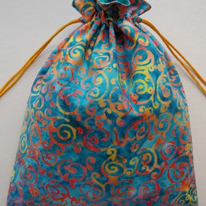 Cloth drawstring bag 9.5x12 eco-friendly reusable cloth gift bag batik whimsical swirls 6633 image 4