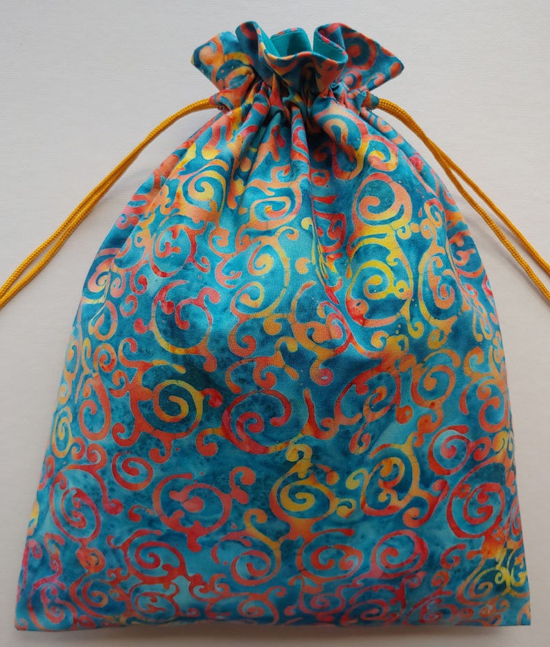 Cloth drawstring bag 9.5x12 eco-friendly reusable cloth gift bag batik whimsical swirls 6633 image 4