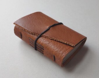 Carnet de poche rustique en cuir orange-brun : Petit carnet de croquis de voyage 2x3" (7528)